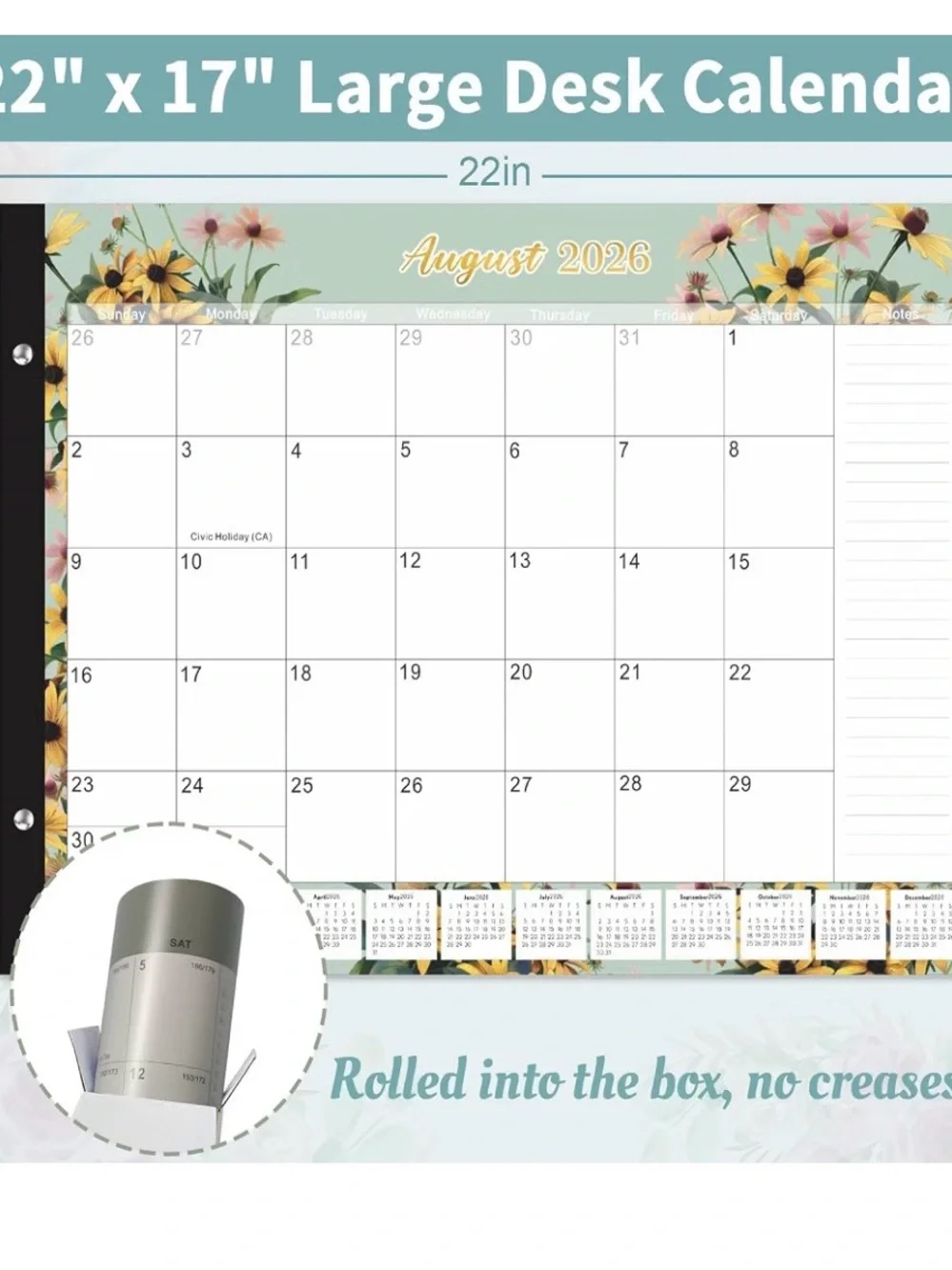 Floral Desk Calendar 2026-2027 - 18 Month 22”x17” with Stickers